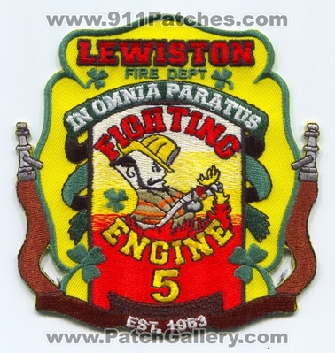 Lewiston Fire Department Engine 5 Patch (Maine)
Scan By: PatchGallery.com
Keywords: Dept. Company Co. Station In Omnia Paratus Fighting Irish Est. 1953