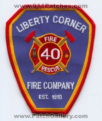 Liberty Corner Fire Rescue Company 40 Patch (New Jersey)
Scan By: PatchGallery.com
Keywords: co. number no. #40 department dept. est. 1910