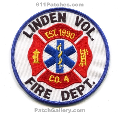 Linden Volunteer Fire Department Company 4 Patch (Virginia) (Confirmed)
Scan By: PatchGallery.com
Keywords: vol. dept. co. est. 1990