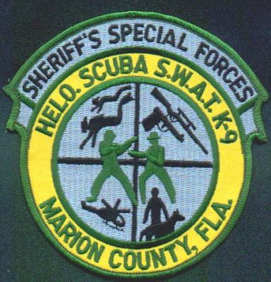 Marion County Sheriff's Special Forces
Thanks to EmblemAndPatchSales.com for this scan.
Keywords: florida sheriffs helo scuba s.w.a.t. swat k-9 k9 helicopter