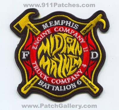 Memphis Fire Department Engine 11 Truck 4 Battalion 6 Patch (Tennessee)
Scan By: PatchGallery.com
Keywords: Dept. MFD M.F.D. Company Co. Station Midtown Mayhem