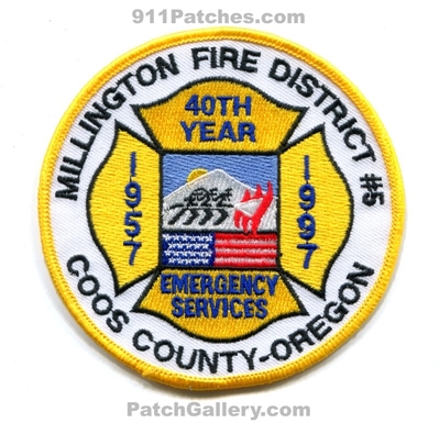 Millington Fire District 6 40th Year Coos County Patch (Oregon)
Scan By: PatchGallery.com
Keywords: dist. number no. 6 department dept. 40 years co. 1957 1997 emergency services es