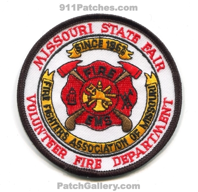 Missouri State Fair Volunteer Fire Department Patch (Missouri)
Scan By: PatchGallery.com
Keywords: vol. dept. ems firefighters association of since 1962