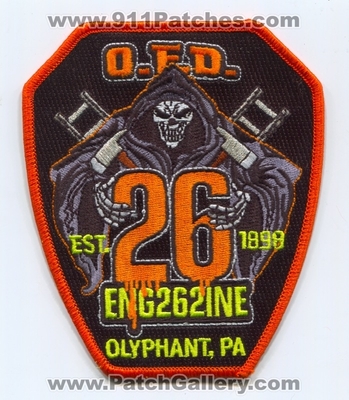 Olyphant Fire Department Hose Company Number 2 Engine 262 Patch (Pennsylvania)
Scan By: PatchGallery.com
[b]Patch Made By: 911Patches.com[/b]
Keywords: dept. ofd o.f.d. co. no. #2 station pa eng262ine est. 1898