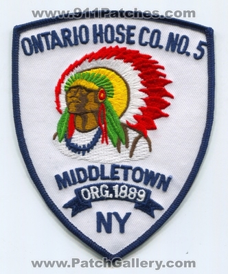 Ontario Hose Company Number 5 Fire Department Middletown Patch (New York)
Scan By: PatchGallery.com
Keywords: co. no. #5 dept. org. 1889