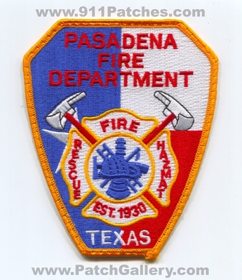 Pasadena Fire Department Patch (Texas)
Scan By: PatchGallery.com
Keywords: dept. rescue hazmat haz-mat est. 1930