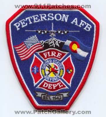 Peterson Air Force Base AFB Fire Department USAF Military Patch (Colorado)
[b]Scan From: Our Collection[/b]
Keywords: a.f.b. dept. u.s.a.f. united states