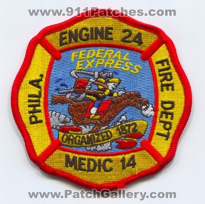 Philadelphia Fire Department Engine 24 Medic 14 Patch (Pennsylvania)
Scan By: PatchGallery.com
Keywords: Dept. Phila. PFD P.F.D. Paramedic Ambulance Company Co. Station Federal Express - Organized 1872