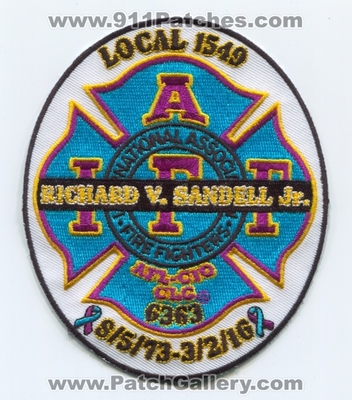 Pompano Beach Fire Department Richard V Sandell Jr Patch (Florida)
Scan By: PatchGallery.com
Keywords: Dept. V. Jr. IAFF Union Local 1549 International Association of Firefighters AFL-CIO CLC 6363 8/5/73-3/2/16