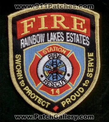 Rainbow Lakes Estates Fire Rescue Department Station 14 (Florida)
Thanks to PaulsFirePatches.com for this scan.
Keywords: dept.
