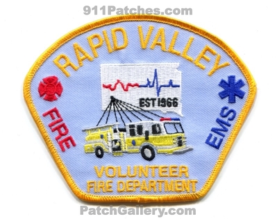 Rapid Valley Volunteer Fire Department Patch (South Dakota)
Scan By: PatchGallery.com
Keywords: vol. dept. ems est 1966