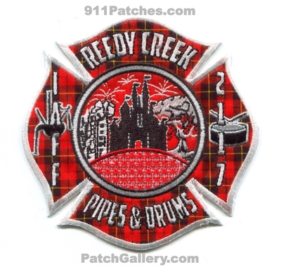 Reedy Creek Fire Department Pipes and Drums IAFF Local 2117 Patch (Florida)
[b]Scan From: Our Collection[/b]
[b]Patch Made By: 911Patches.com[/b]
Keywords: dept. & i.a.f.f. union Walt Disney World WDW - Animal Kingdom - EPCOT - Hollywood Studios - Magic Kingdom - Mickey Mouse