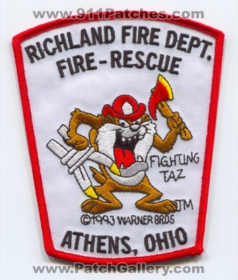 Richland Fire Rescue Department Athens Patch (Ohio)
Scan By: PatchGallery.com
Keywords: dept. Fighting Taz TM - (c) 1993 Warner Bros