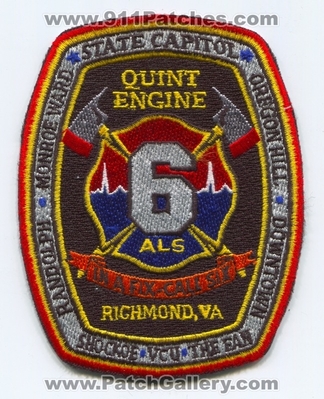Richmond Fire Department Station 6 Patch (Virginia)
Scan By: PatchGallery.com
Keywords: dept. company co. quint engine als randolph monroe ward state capitol oregon hill downtown shockoe vcu the fan in a fix call six