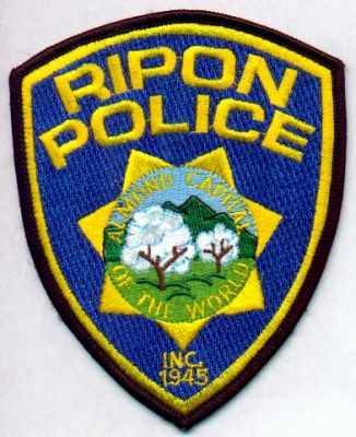 Ripon Police
Thanks to EmblemAndPatchSales.com for this scan.
Keywords: california