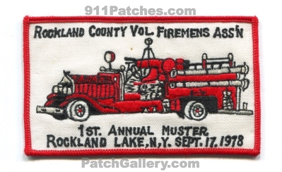 Rockland County Volunteer Firemens Association 1st Annual Muster Patch (New York)
Scan By: PatchGallery.com
Keywords: co. vol. assoc. assn. lake fire department dept. sept. september 17th 1978