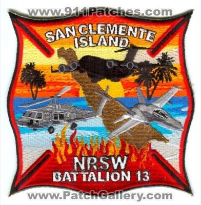 San Clemente Island Fire Department Battalion 13 NRSW Navy Region Southwest (California)
Scan By: PatchGallery.com
Keywords: dept. usn