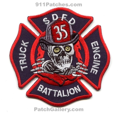 San Diego Fire Department Station 35 Patch (California)
Scan By: PatchGallery.com
Keywords: Dept. SDFD S.D.F.D. Engine Truck Battalion Chief Company Co. skull