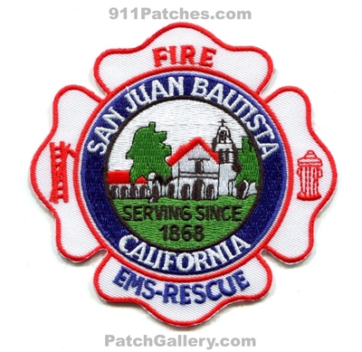 San Juan Bautista Fire Rescue EMS Department Patch (California)
Scan By: PatchGallery.com
Keywords: dept. serving since 1868