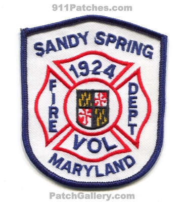 Sandy Spring Volunteer Fire Department Patch (Maryland)
Scan By: PatchGallery.com
Keywords: vol. dept. 1924