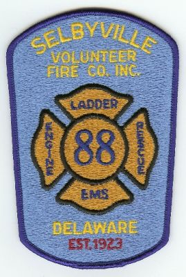 Selbyville Volunteer Fire Co Inc
Thanks to PaulsFirePatches.com for this scan.
Keywords: delaware company engine ladder rescue ems 88