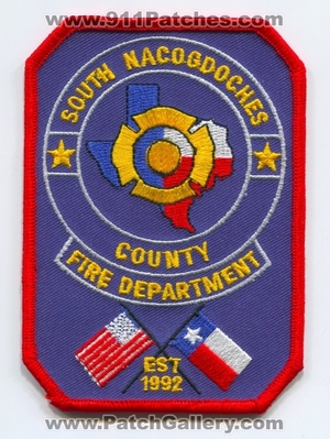 South Nacogdoches County Fire Department Patch (Texas)
Scan By: PatchGallery.com
Keywords: so. co. dept. est 1992 flags