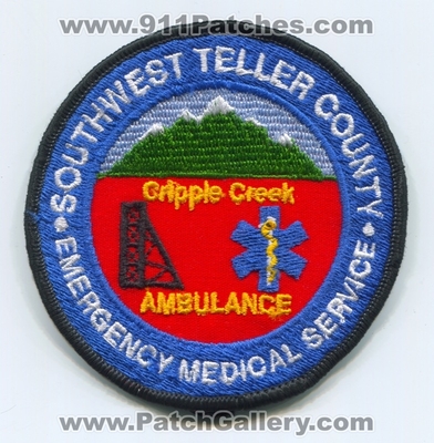 Southwest Teller County Emergency Medical Services EMS Cripple Creek Ambulance Patch (Colorado)
[b]Scan From: Our Collection[/b]
Keywords: co. emt paramedic