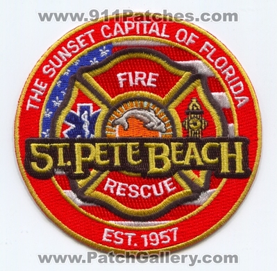 Saint Pete Beach Fire Rescue Department Patch (Florida)
Scan By: PatchGallery.com
Keywords: st. dept. the sunset capital of est. 1957