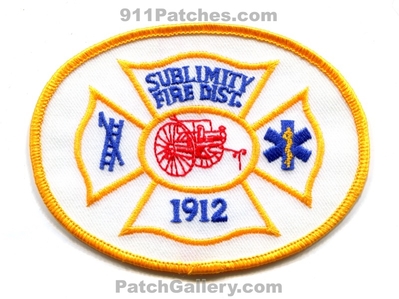 Sublimity Fire District Patch (Oregon)
Scan By: PatchGallery.com
Keywords: dist. department dept. 1912