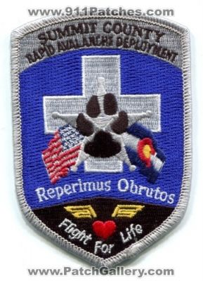 Summit County Rapid Avalanche Deployment Flight For Life Colorado Patch (Colorado)
[b]Scan From: Our Collection[/b]
Keywords: ems air medical helicopter reperimus obrutos