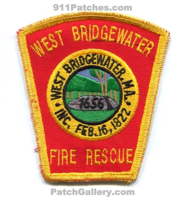 West Bridgewater Fire Rescue Department Patch (Massachusetts)
Scan By: PatchGallery.com
Keywords: dept. 1656 inc. feb. 16, 1822