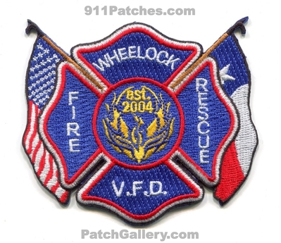 Wheelock Volunteer Fire Rescue Department Patch (Texas)
Scan By: PatchGallery.com
Keywords: vol. dept. vfd v.f.d. est. 2004