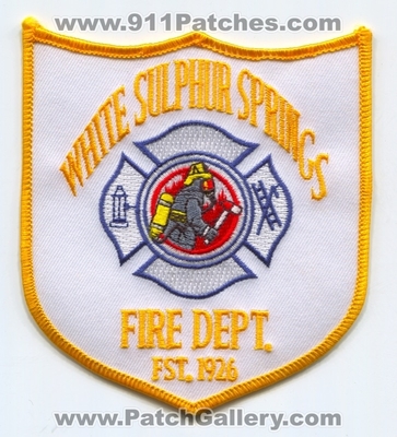 White Sulphur Springs Fire Department Patch (West Virginia)
Scan By: PatchGallery.com
Keywords: dept. est. 1926