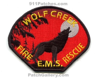 Wolf Creek Fire Rescue EMS Department Patch (Oregon)
Scan By: PatchGallery.com
Keywords: dept. e.m.s.