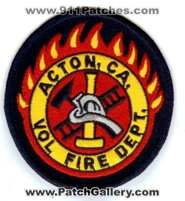 Acton Vol Fire Dept (California)
Thanks to PaulsFirePatches.com for this scan.
Keywords: volunteer department