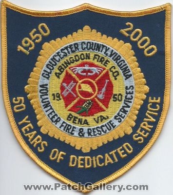 Abingdon Fire Company 50 Years (Virginia)
Thanks to Walts Patches for this scan.
Keywords: co. volunteer & and rescue services bena va. gloucester county of dedicated service