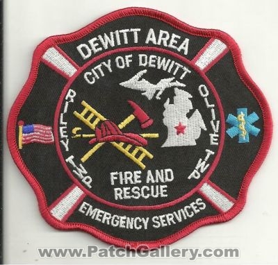 Dewitt Area Fire and Rescue Department Emergency Services Patch (Michigan)
Thanks to Ronnie5411 for this scan.
Keywords: & dept. city of riley olive township twp.