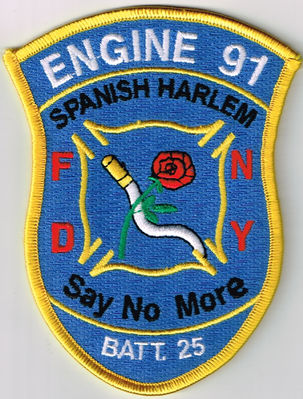 FDNY Engine 91 Battalion 25 Patch (New York)
Thanks to Ronnie5411 for this scan.
