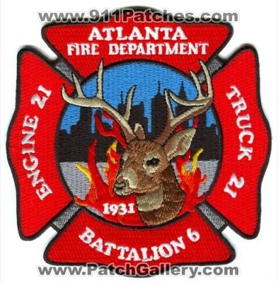 Atlanta Fire Company 21 Battalion 6 Patch (Georgia)
[b]Scan From: Our Collection[/b]
Keywords: department engine truck