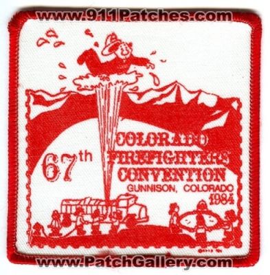 67th Colorado FireFighters Convention Gunnison 1984 Patch (Colorado)
[b]Scan From: Our Collection[/b]
Keywords: fire