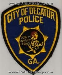 Decatur Police
Thanks to BlueLineDesigns.net for this scan.
Keywords: georgia city of