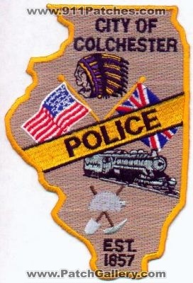 Colchester Police
Thanks to EmblemAndPatchSales.com for this scan.
Keywords: illinois city of