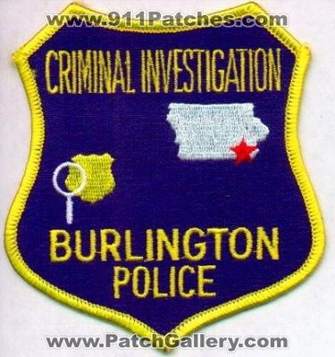 Burlington Police Criminal Investigation
Thanks to EmblemAndPatchSales.com for this scan.
Keywords: iowa