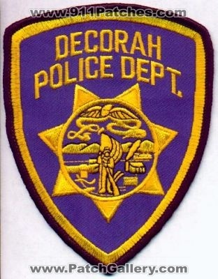 Decorah Police Dept
Thanks to EmblemAndPatchSales.com for this scan.
Keywords: iowa department