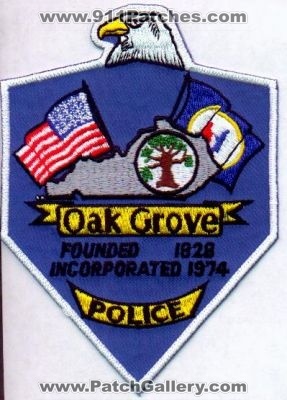 Oak Grove Police
Thanks to EmblemAndPatchSales.com for this scan.
Keywords: kentucky