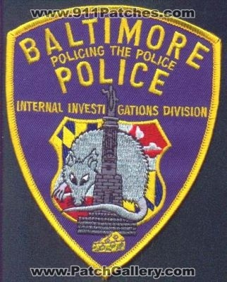 Baltimore Police Internal Investigations Division
Thanks to EmblemAndPatchSales.com for this scan.
Keywords: maryland