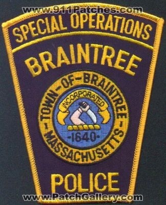 Braintree Police Special Operations
Thanks to EmblemAndPatchSales.com for this scan.
Keywords: massachusetts town of