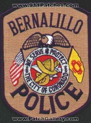 Bernalillo Police
Thanks to EmblemAndPatchSales.com for this scan.
Keywords: new mexico city of coronado