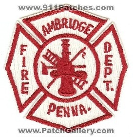 Ambridge Fire Dept
Thanks to PaulsFirePatches.com for this scan.
Keywords: pennsylvania department
