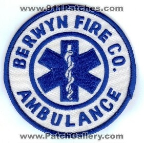 Berwyn Fire Co Ambulance
Thanks to PaulsFirePatches.com for this scan.
Keywords: pennsylvania company